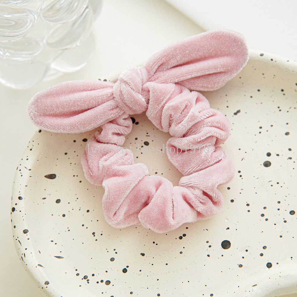 New Cute Rabbit Ear Velvet Bow Scrunchies Plush Knotted Hair Rope Elastic Hair Band Hair Accessories Ponytail Holder Hair Ties