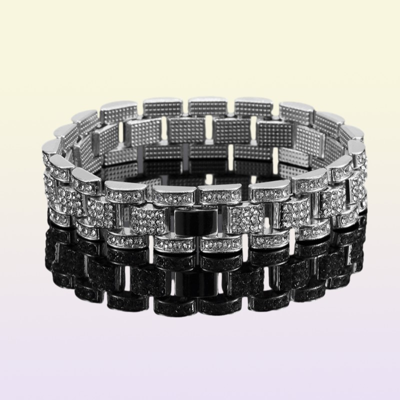 Bling bling 15mm 21cm ouro prata hip hop masculino strass pulseira de corrente pulseira tanque para meninos rapper rocker punk gelado o2735544