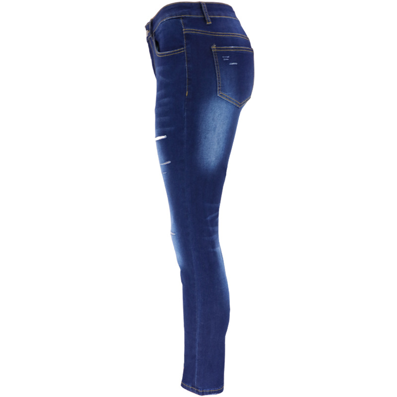 Jeans casual da donna con fori il ginocchio strappati Pantaloni da donna vintage con vestibilità elastica e graffiati, sbiancati, a vita alta, di alta qualità