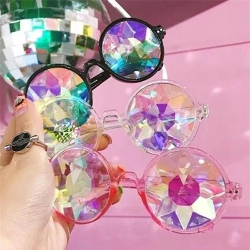 Lunettes de soleil e de lunettes rondes claires Kaléidoscope Lunettes Crystal Lens Party Rave Femme Homme Queen Gifts291T