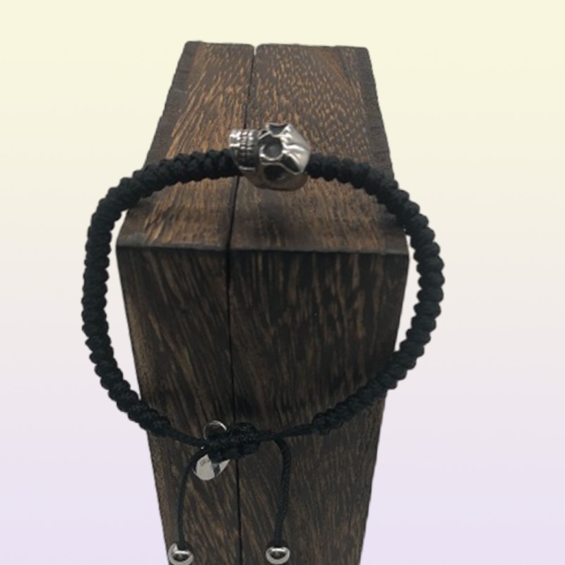 Charm bracelet braided black wax cord with stainless steel skull head bracelet for women or men fashion jewelry Demon8187126087