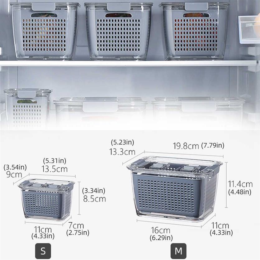 Boîte de rangement en plastique de cuisine, boîte de conservation des fruits et légumes, réfrigérateur, bac à légumes, boîte de rangement des aliments de cuisine X0703265L