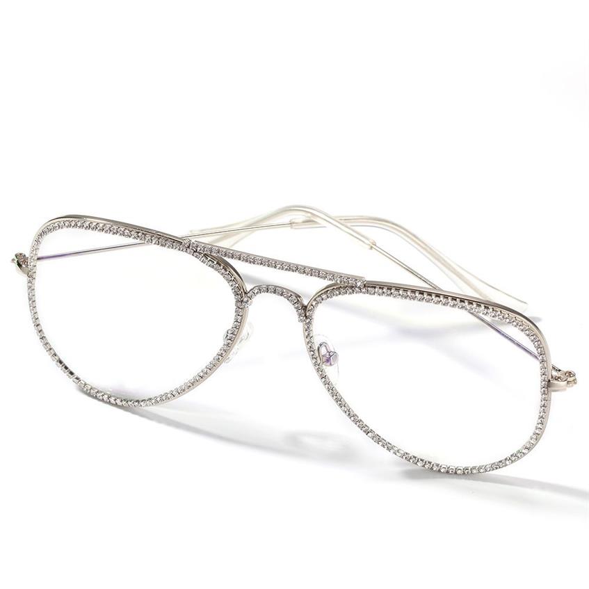 Diamant-Brille, Diamant-Schmuck, Zirkonia, modische Hip-Hop-Brille, Silber, Gold, Legierungsmaterial, normaler Spiegel307Z