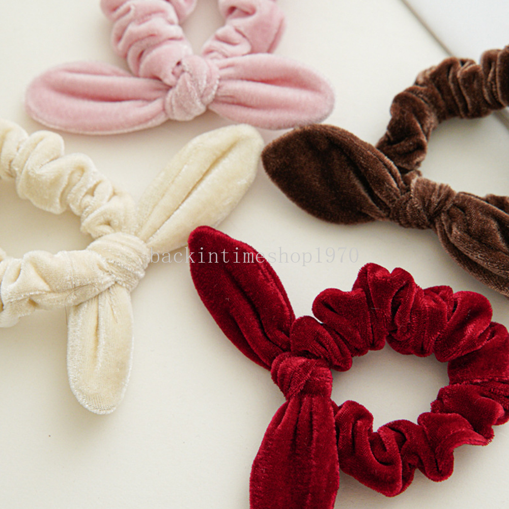 New Cute Rabbit Ear Velvet Bow Scrunchies Plush Knotted Hair Rope Elastic Hair Band Hair Accessories Ponytail Holder Hair Ties