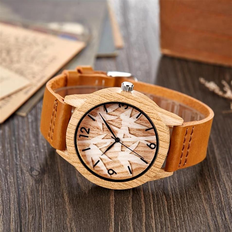 Montres-bracelets e montre en bois hommes autruche cerf montre-bracelet imitation imiter boîtier en bois quartz bracelet en cuir souple femmes amant Wri303Z