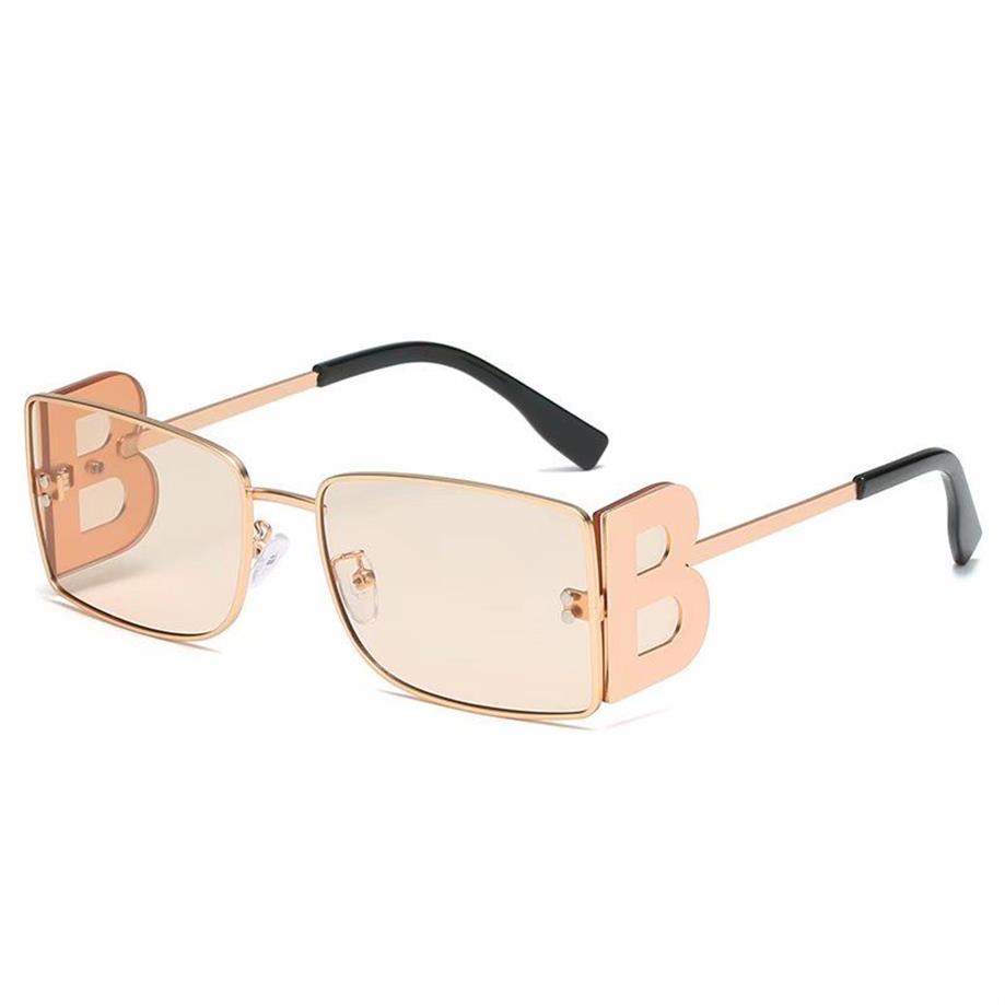 2021 Nuevas mujeres Gafas de sol cuadradas grandes Mujeres B Detalle de lente Marco rectangular Gafas de sol Marca femenina Vintage Lady Lunette De Soleil 228c