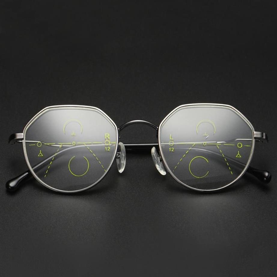 Lunettes de soleil SCOBER Retro Fashion Polygon Frame Intelligence Progressive Multifocal Commercial Reading Glasses Bifocal 1 1 5 2 211B
