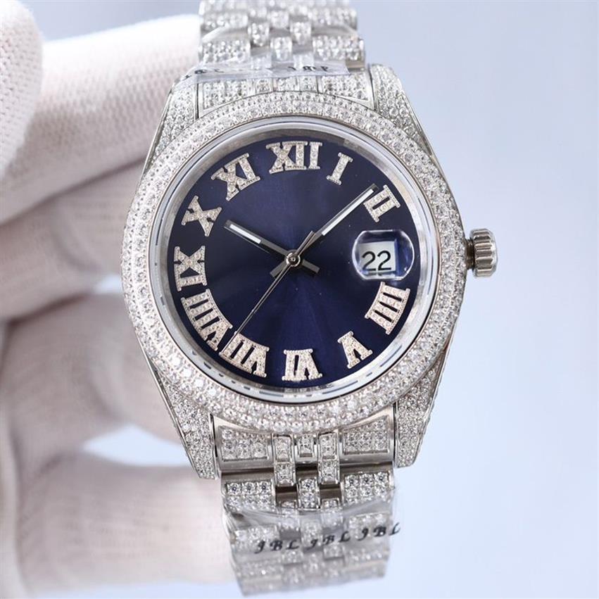 Diamond Watch Automatic Mechanical Mens Watches 41mm Diamonds Bezel Rostfritt stål 904L Silver Strap Business Montre de Luxe Men 280e