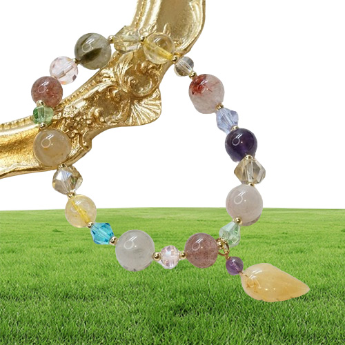 Luxury Yellow Jade Leaf Rutilated QuartzcitrineAmethystSstrawberry Crystal Pärlor Strand Armband Kvinnor Fina smycken YBR3363846294