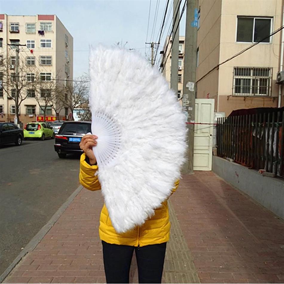 Favor de fiesta Directo de fábrica S White Ladies Doblado Pavo Pluma Fan Mano Fans enteras hechas a mano para la decoración de la boda de la danza 237m