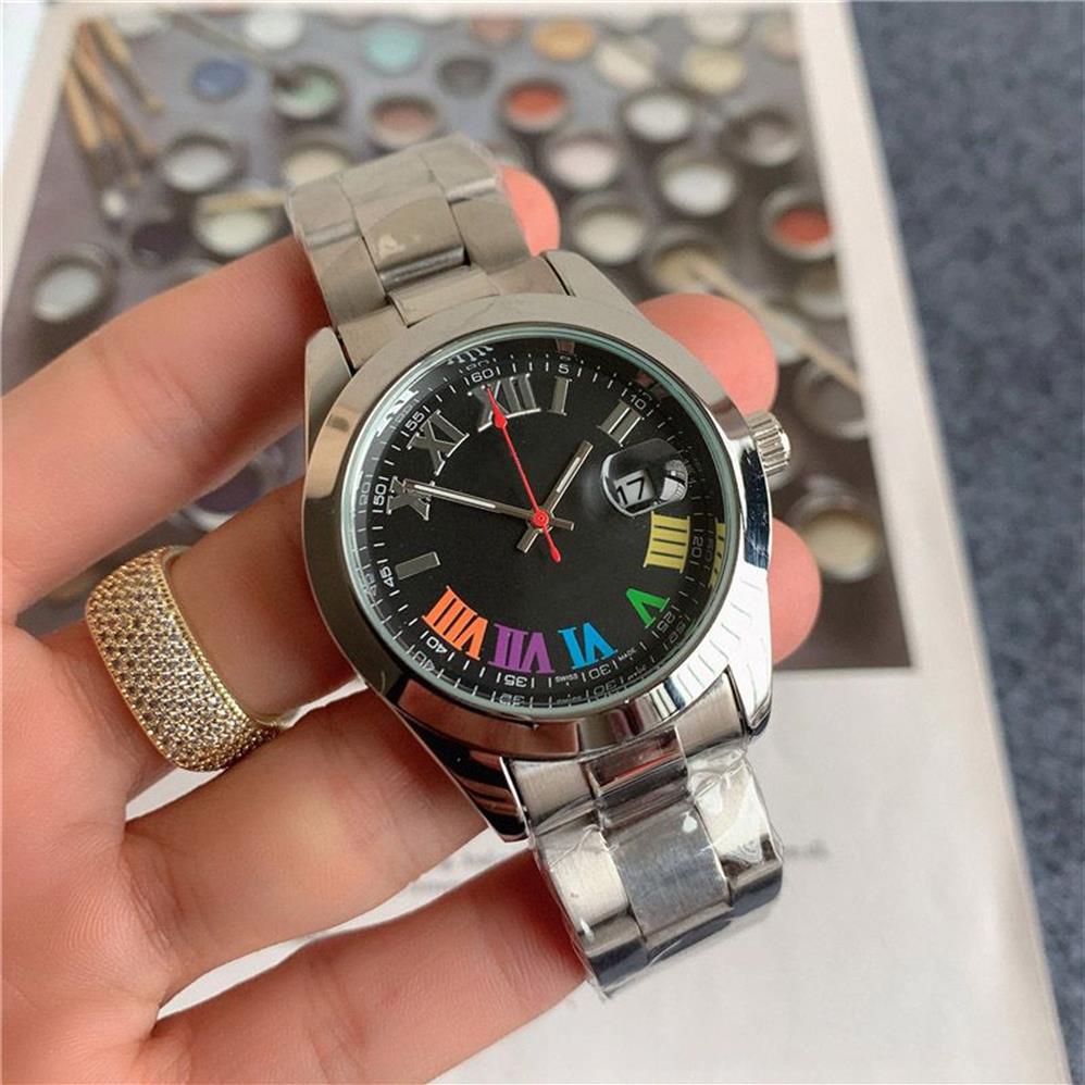 Fashion Top Brand Watches Men Colorful Roman numerals style Metal steel band Quartz Wrist Watch X146245i