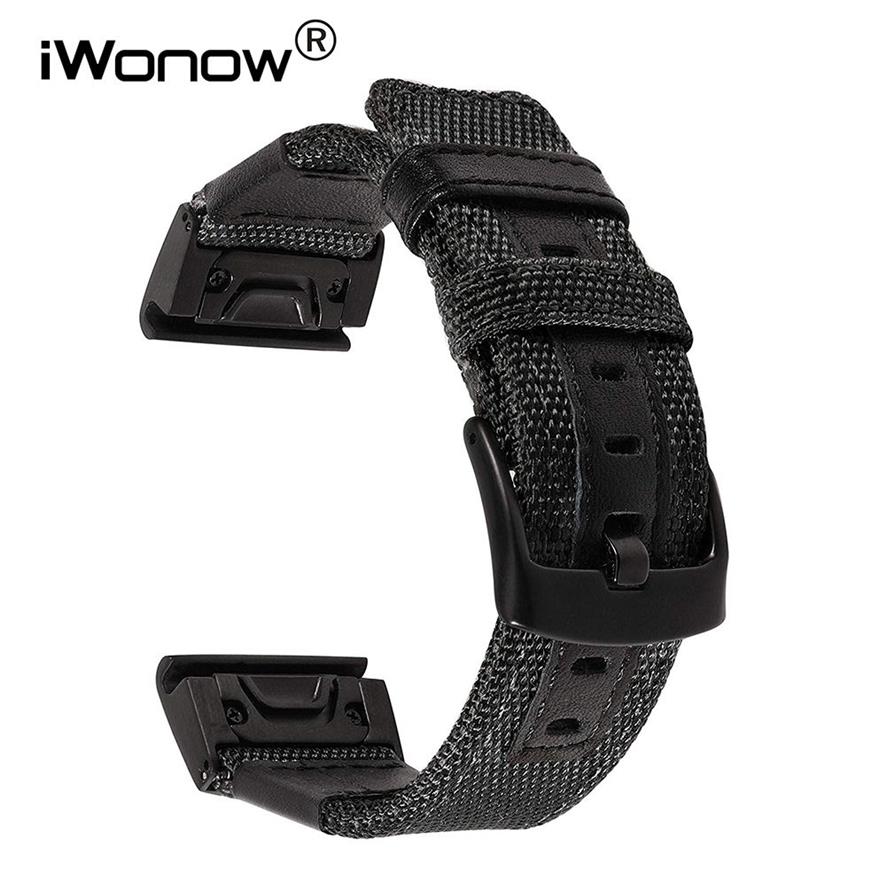 Correa de reloj de cuero y nailon auténtico de 26mm para Garmin Fenix 5x3 3hr, correa de reloj de ajuste rápido y fácil, correa de muñeca con cierre de acero inoxidable Y301D