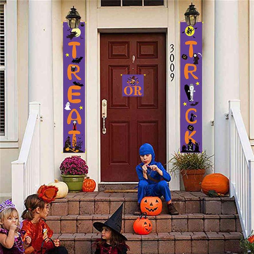 3 pezzi distico Dolcetto o scherzetto Strega Fantasma Halloween Porta Banner Appeso Bandiera Horror Puntelli Decorazione del festival la casa2418