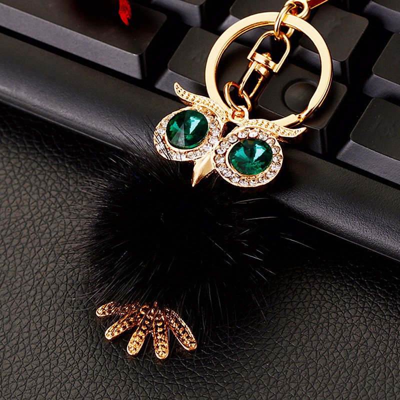 Cell Phone Straps & Charms Alloy Diamond Inlaid Plush Owl Car Keychain Creative Bag Pendant Metal Ring HandBag Women Accessories Gift Wholesale 2023