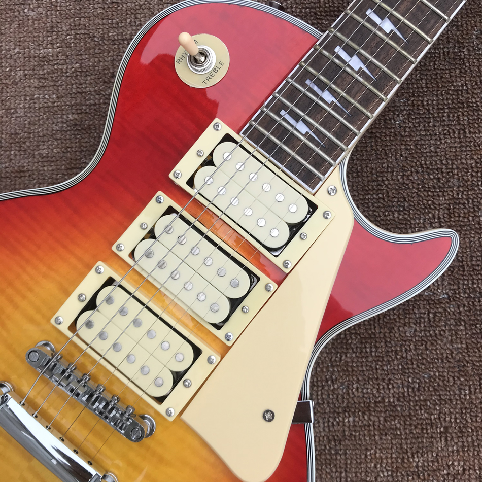 Tienda personalizada Ace Frehley Signature 3 pastillas de guitarra eléctrica, madera de arce flameada de alta calidad, envío gratis