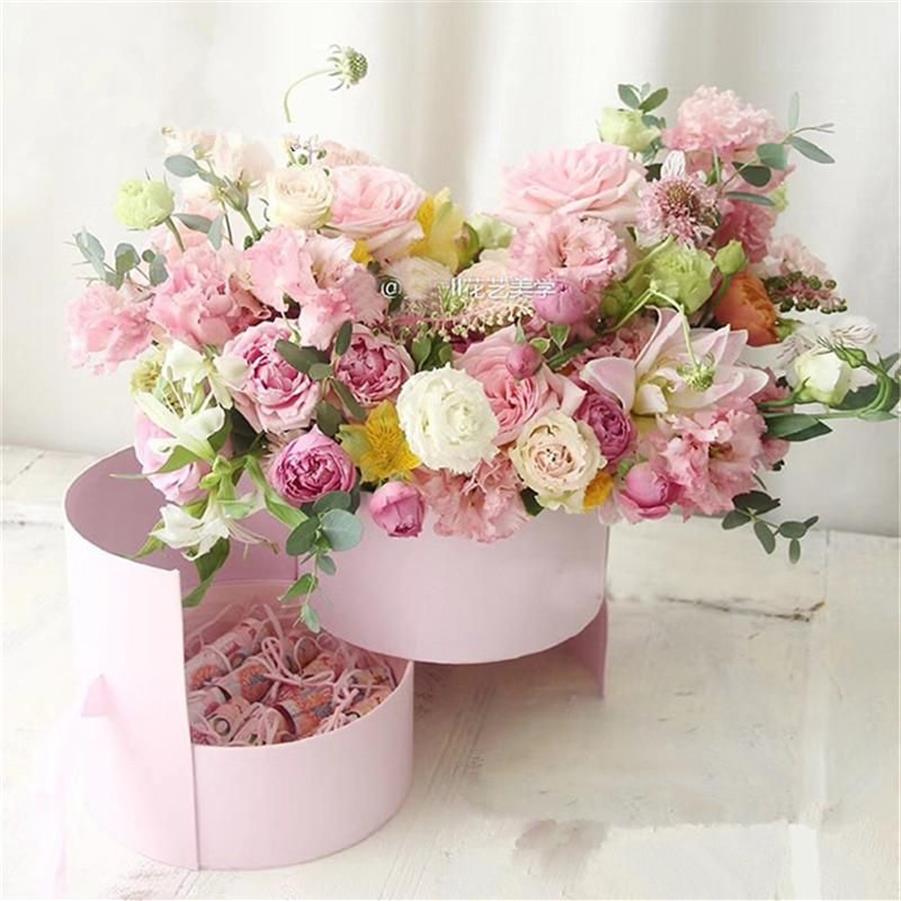 Scatole regalo fiori colorati a doppio strato di fascia alta Scatole imballaggio regalo feste di nozze Forniture fioristi331p