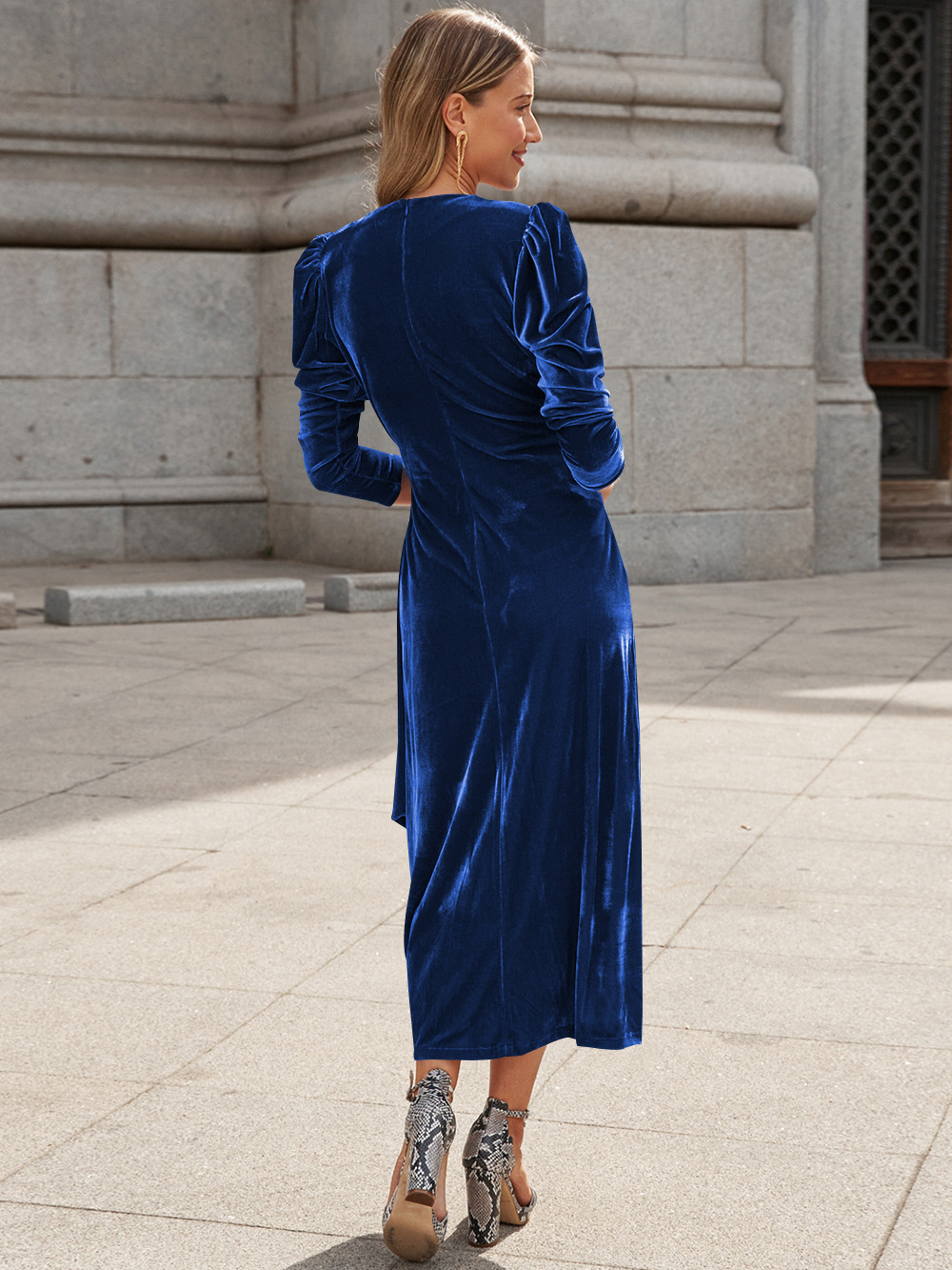 新しいドレスフレンチデザインエレガントな長袖イブニングドレスカナリースカート