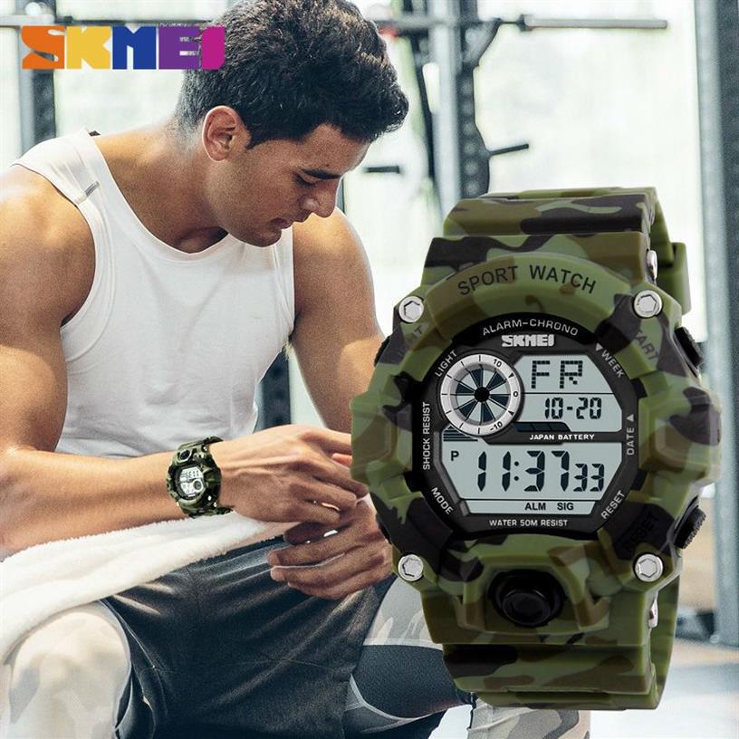 SKMEI Outdoor Sport Watch Men Alarm Clock 5Bar Waterproof Military Watches LED Display THOCK Digital Watch reloj hombre 1019 20113284D