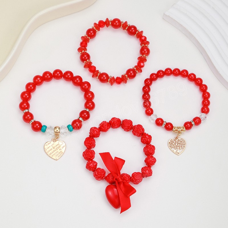 Bohême multicouche élastique tissage Bracelets ensemble pour femmes coeur papillon ruban perles combinaison Bracelet charme bijoux cadeaux