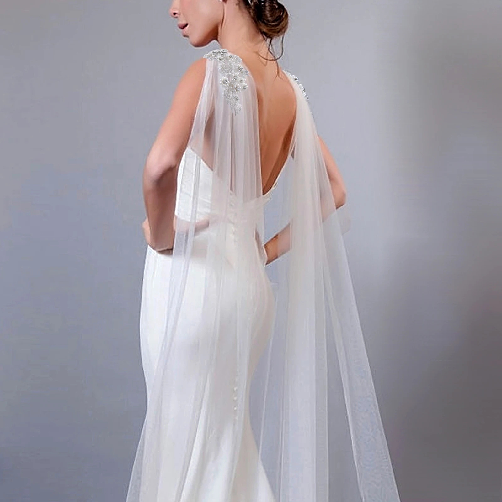 Bolero de casamento capa véu xales de noiva para vestido de casamento 2,5 m branco marfim tule romântico cobre ombros mulher acessórios de casamento para noiva CL3062