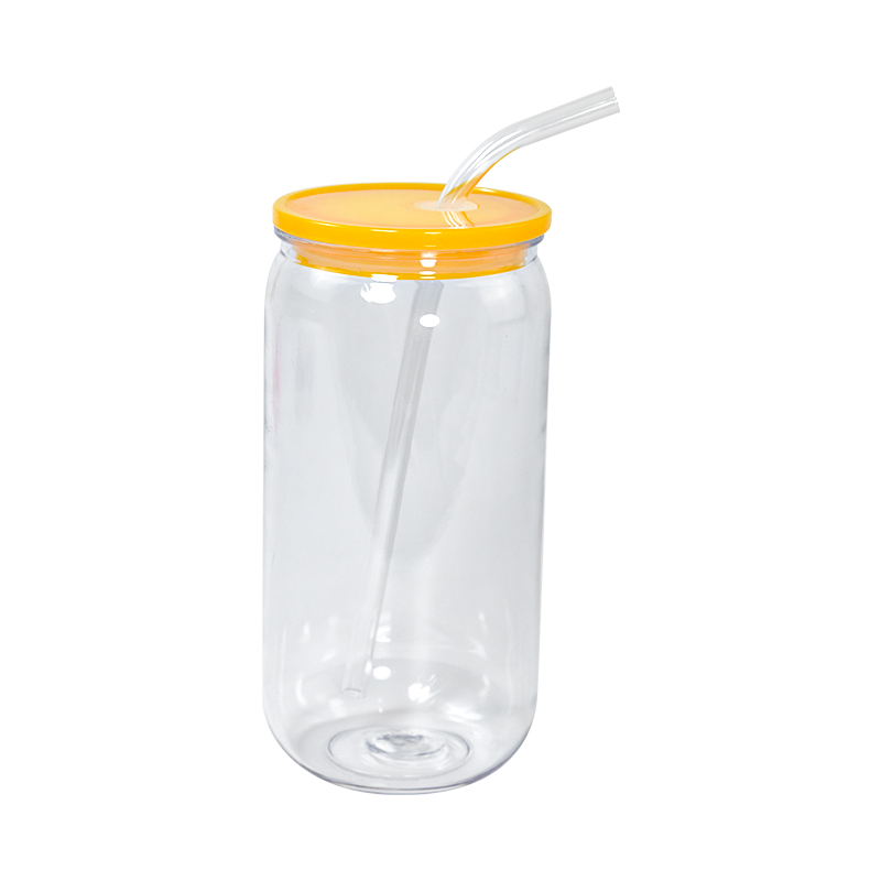 Copo acrílico de camada única de plástico Mason Jar de 16 onças com canudo 500ml Transparente Mason Can PP copo bebendo