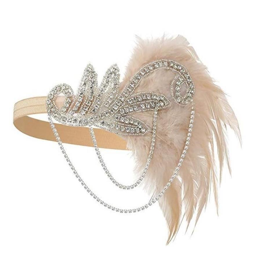 Autres fournitures de fête d'événement Années 1920 Bandeau Costume Accessoires Charleston Accessoires Nude Flapper Headpiece Great Gatsby Plume Beade311y