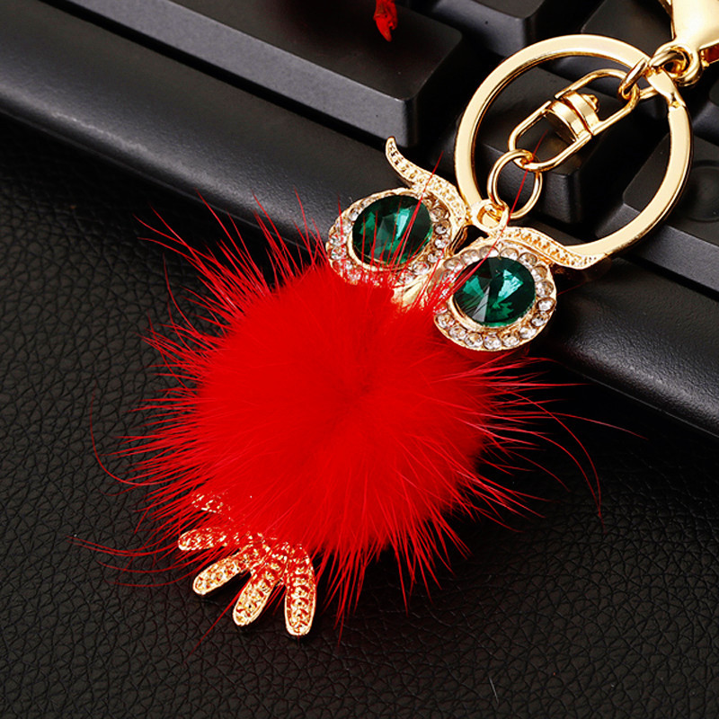 Cell Phone Straps & Charms Alloy Diamond Inlaid Plush Owl Car Keychain Creative Bag Pendant Metal Ring HandBag Women Accessories Gift Wholesale 2023