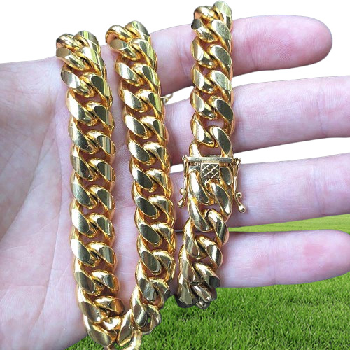 18K Gold Plated Necklace High Quality Miami Cuban Link Chain Necklace Men Punk Stainless Steel Jewelry 1311777