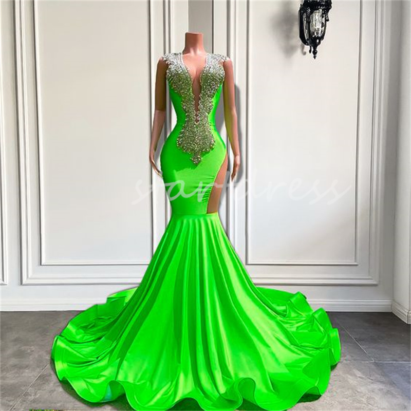 Orange Mermaid Prom Dresses for Black Girls Rhinestone Crystal Plus Size African aftonklänning 2024 Fishtail Women Födelsedagsfestklänning Satin Abends Kleider