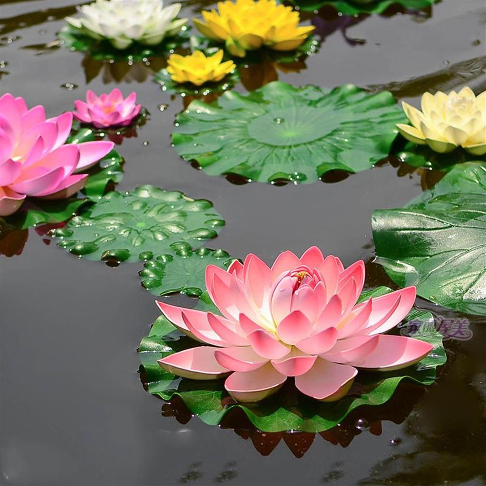 10cm Real Touch Artificial Lotus Flower mousse Lotus Fleurs d'eau Lily Piscine flottante Plantes de mariage Decoration Garden 227p