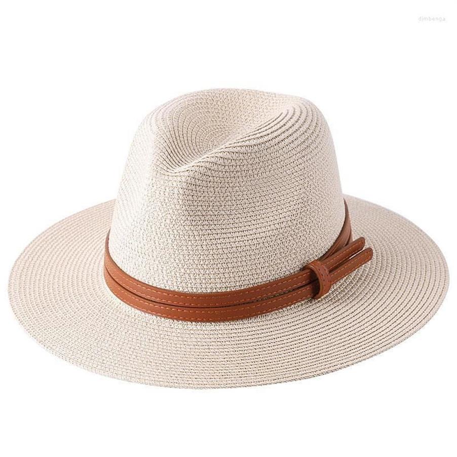 Chapeaux larges chapeaux printemps été pliable chapeau de paille femmes élégant ceinture en cuir visière Panama casquette femme jazz simple extérieur soleil plage T2691