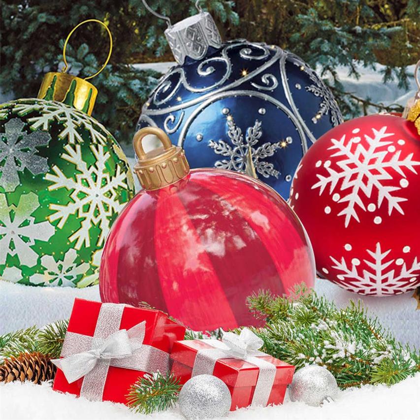 60cm bolas de natal decorações da árvore atmosfera ao ar livre pvc brinquedos infláveis para casa presente bola natal 210911302m