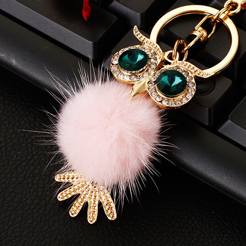 Cell Phone Straps & Charms Alloy Diamond Inlaid Plush Owl Car Keychain Creative Bag Pendant Metal Ring HandBag Women Accessories Gift Wholesale 2023