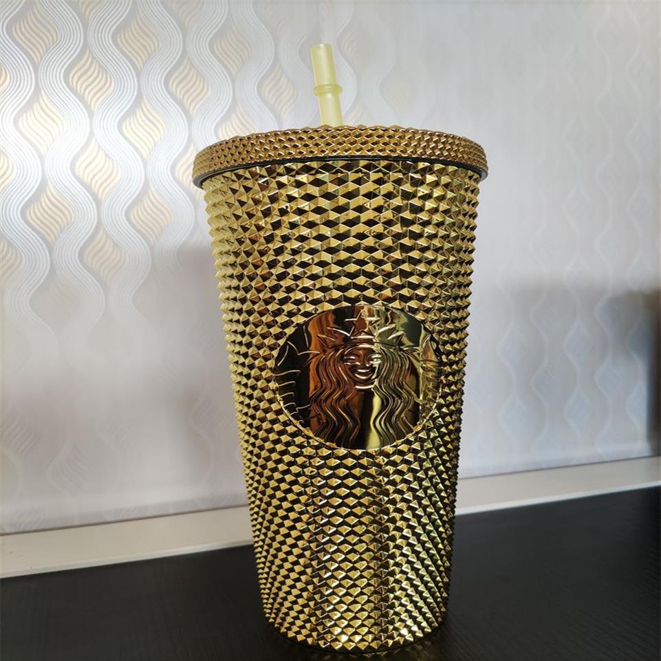 2022 год, кружка Starbucks «Русалка», блестящий хромированный стакан с золотыми ягодами и сангрией, стакан с шипами, холодная чашка, 24 унции, брелок Venti Grande2316