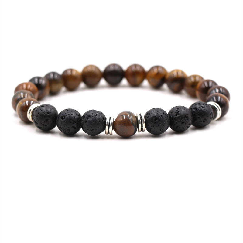 8mm Natural Tiger's Eye Black Lava Stone Pärlor Hematitarmband för kvinnliga män smycken