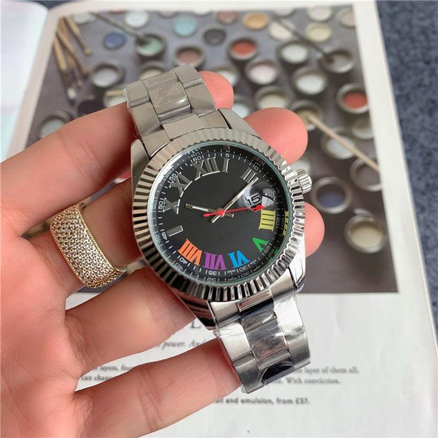 Fashion Top Brand Watches Men Colorful Roman numerals style Metal steel band Quartz Wrist Watch X146245i