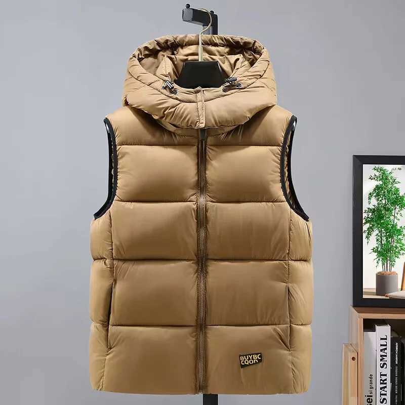 Parkas pour hommes nouveau automne et hiver gilet en coton chaud chapeau de démontage pour hommes débardeur court vêtements de travail gilet chérie gilet lavable manteauL231209