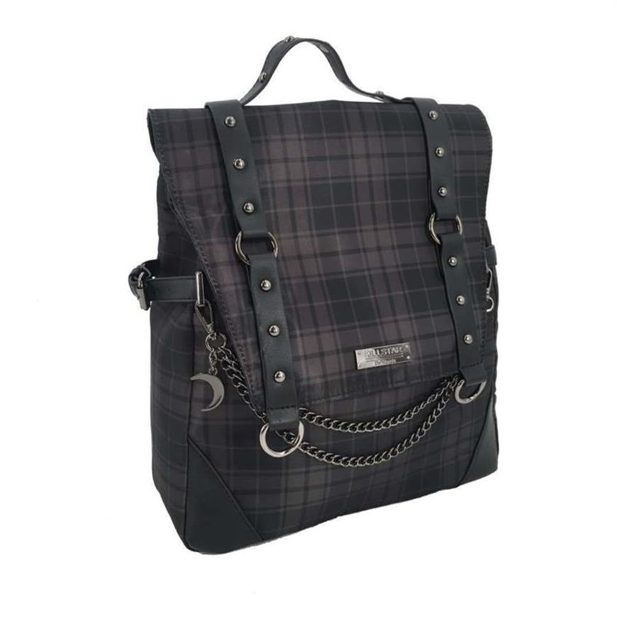 Plaid Gothic Punk Rock Chain Backpack Women Techwear Goth SAC A Dos Mochilas School Facs for Teenage Girls Bagpack 210913273N