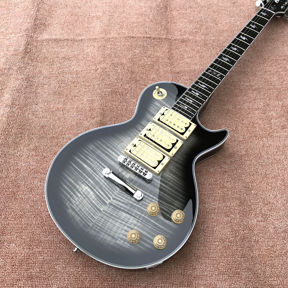 Tienda personalizada Ace Frehley Signature 3 pastillas Guitarra eléctrica, guitarra con tapa de arce flameado de tigre gris antiguo, cuello de una pieza, envío gratis