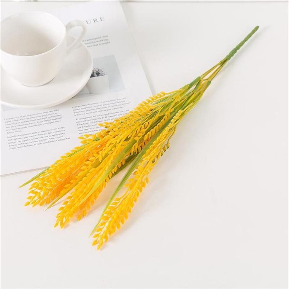 Flores decorativas grinaldas 5 garfos simulação orelhas de trigo dourado arroz planta artificial arranjo flor sala estar jantar quarto we223e