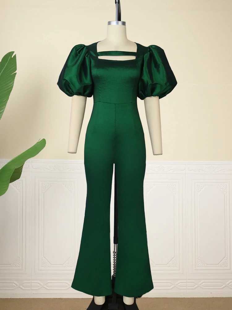 Kvinnors jumpsuits rompers Aomei Women Overalls Jumpsuit Shiny Green BodyCon Sexy Party Short Lantern Slim Fit Rompers High midje Fall Large Sizel231212