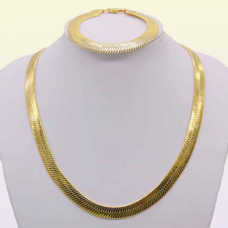 Trend Jewelry Set Yellow Gold Filled Flat Herringbone Chain Necklace Bracelet Sets Men Accessories 24 826 2112041988395