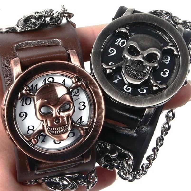 Orologi da polso Lo Mas Vendido Uomo Skull Orologi a conchiglia Creativo Stile Hip Hop Moda Steampunk Reloj Hombre Cuero Gift257r