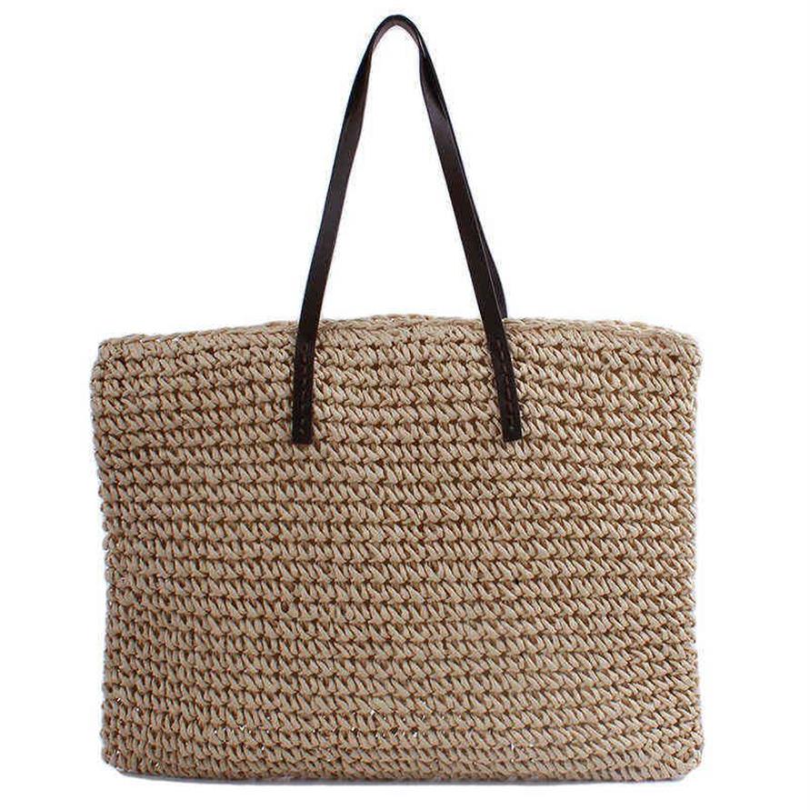 Women Summer Beach Vintage Handmade Knitted Straw Rattan Bag Large Shoulder Bags Boho Woven Handbag Tote Bolso Playa G220210282V