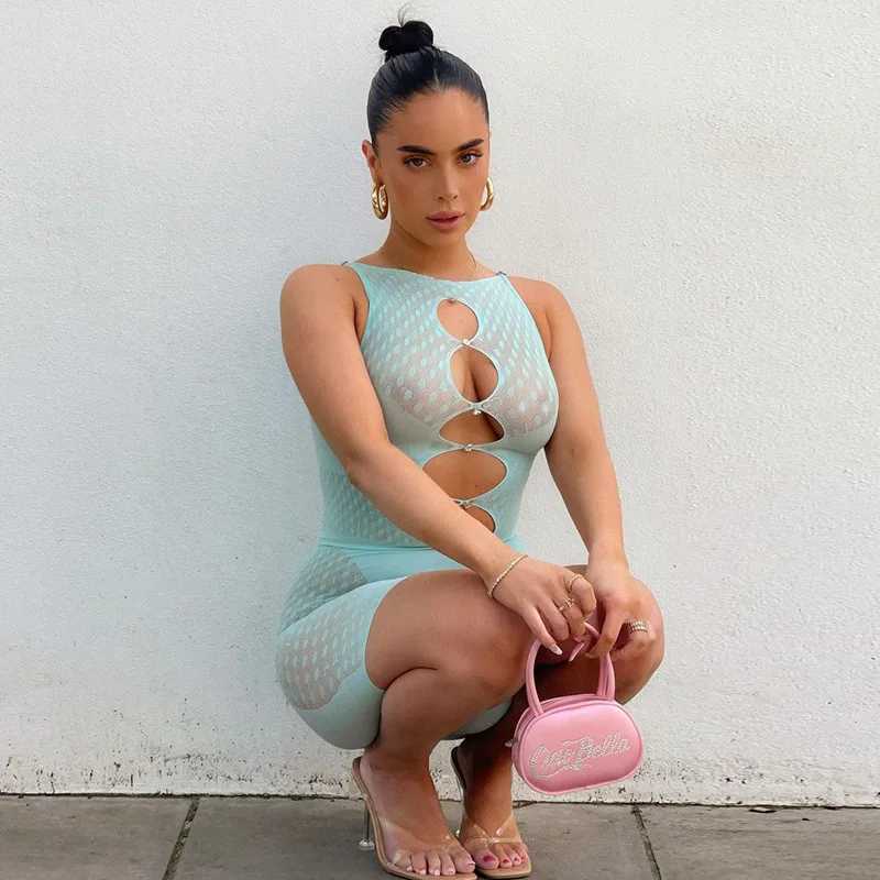 Women's Jumpsuits Rompers Sexy Women Summer Sleeveless Mesh See Through Bodycon One Piece White Romper Playsuit 2021 Female Clothes Wholesale ItemsL231212