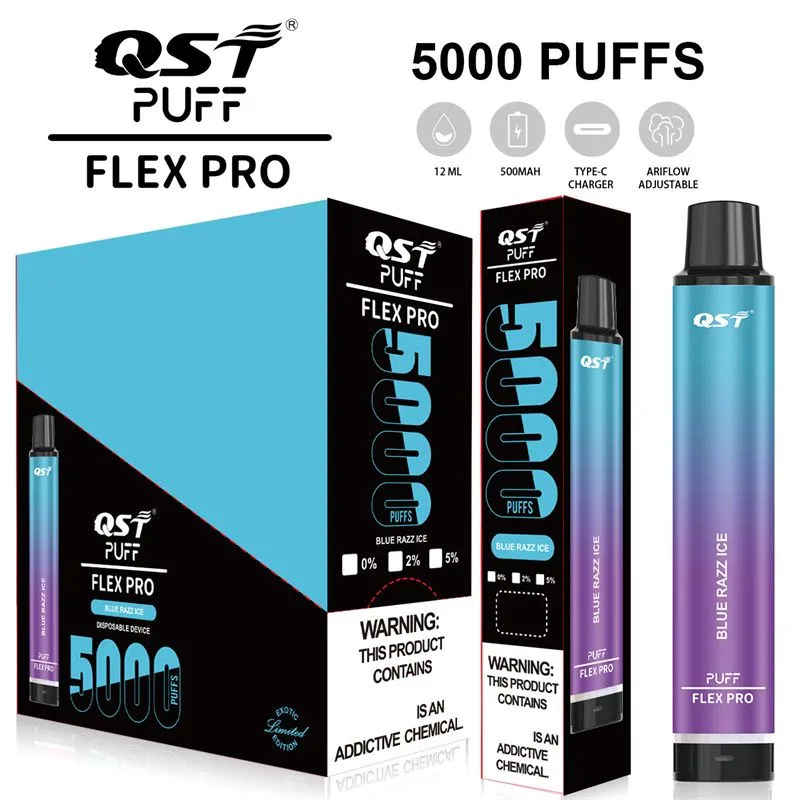 Authentieke QST Vapor Flex Pro 5000 Rookwolken Wegwerpvape 15ml Voorgevulde Mesh Core 550mAh Oplaadbaar met batterijdisplay