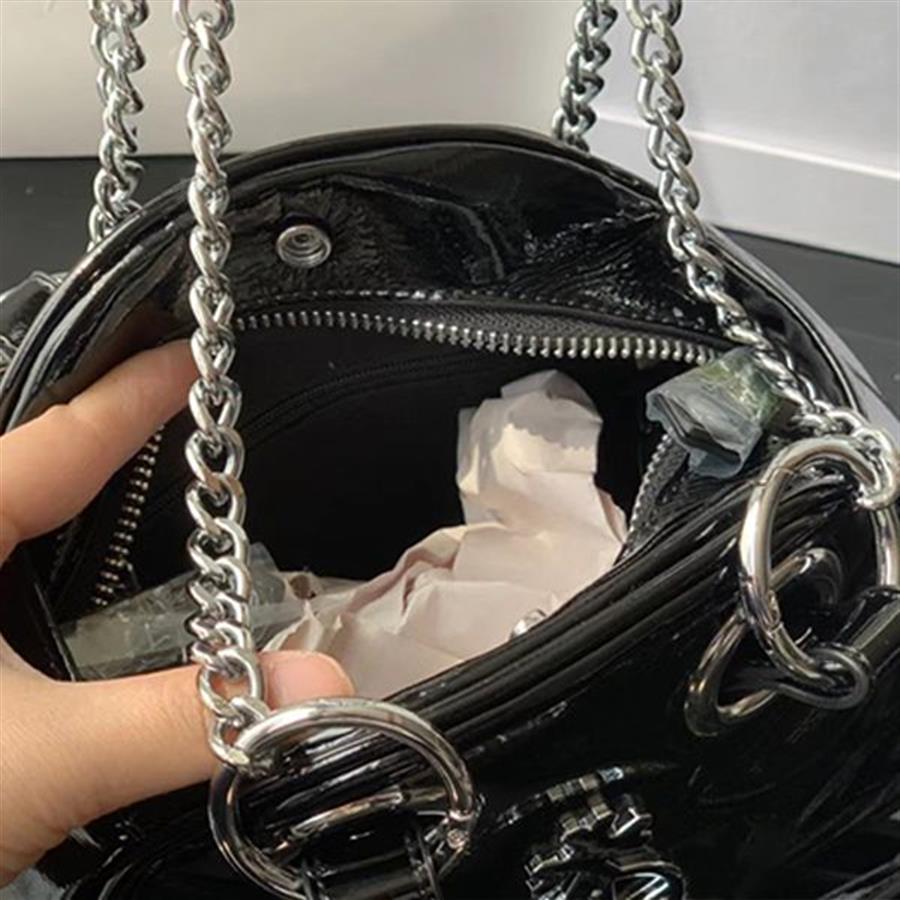 2022Designer Vivie black bowling bag Saturn star lacquered retro armpit bag handbag chain dark punk style dazzling laser shoulder 268A