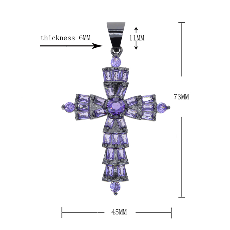 Projektant mody Purple Zircon Cross Charm Wisianek z łańcuchem linowym Hip Hop Kobiety mężczyźni pełne utwardzone 5a Cubic cyrkonż