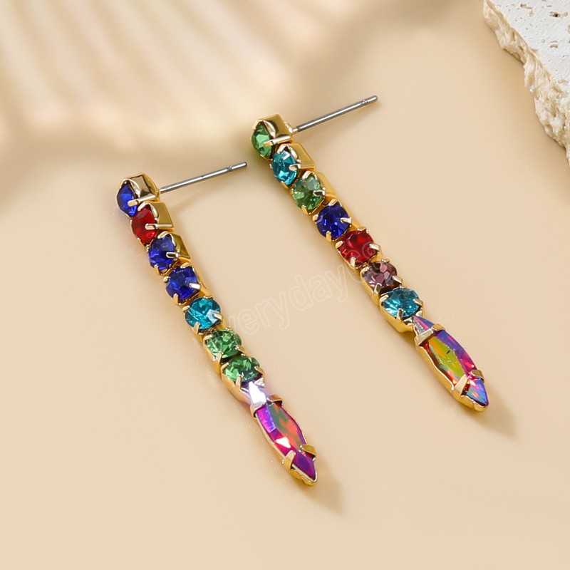 Bohemian Fashion Colorful Crystal Drop Earring For Women Girl Elegant Banquet Rhinestone Dangle Earring Jewelry Accessories