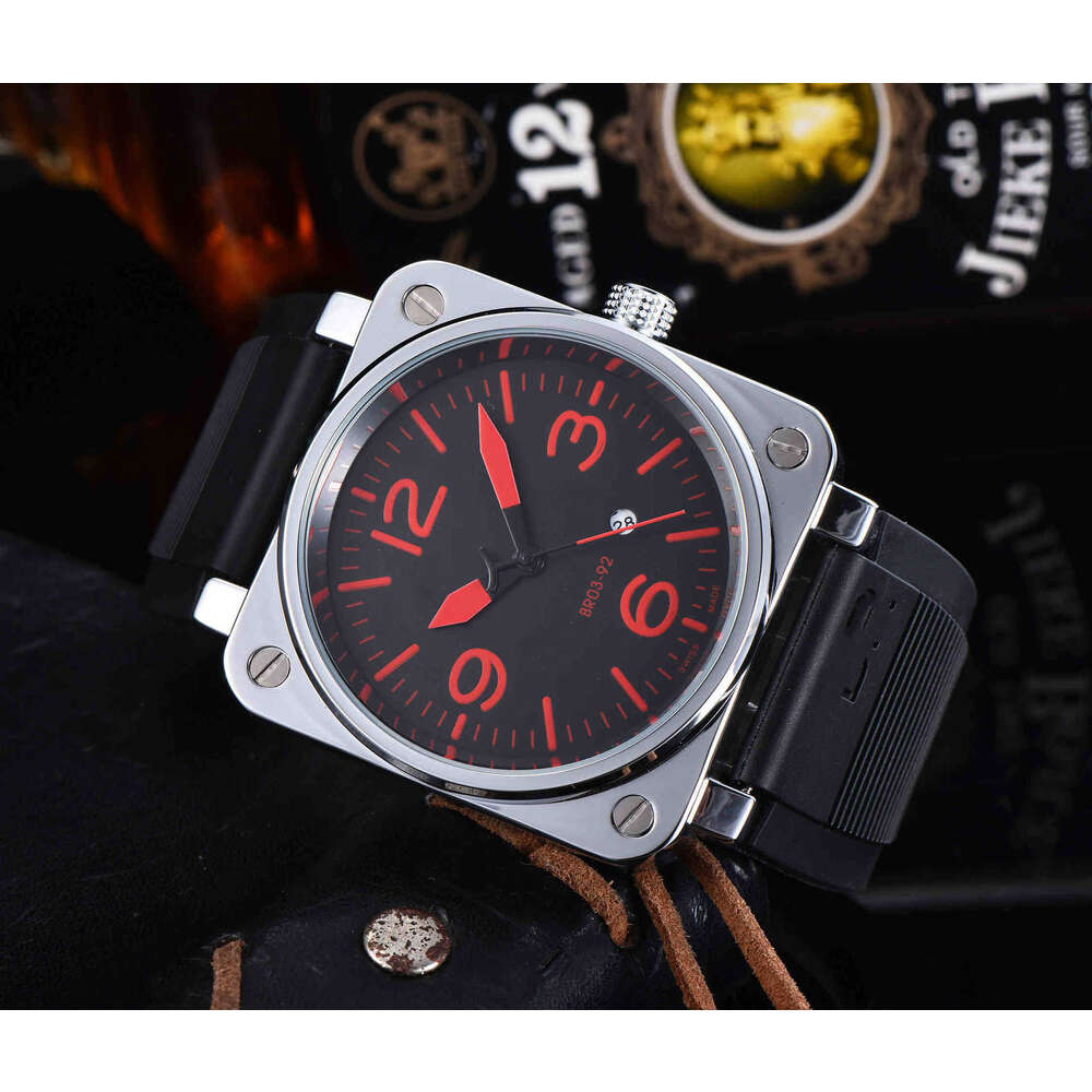 ファッションラグジュアリーデザイナーBr Beller New Mens Sport Rubber Strap WristwatchesMenオートマチックメンズステンレスピンテープBスクエアウォッチ4i2